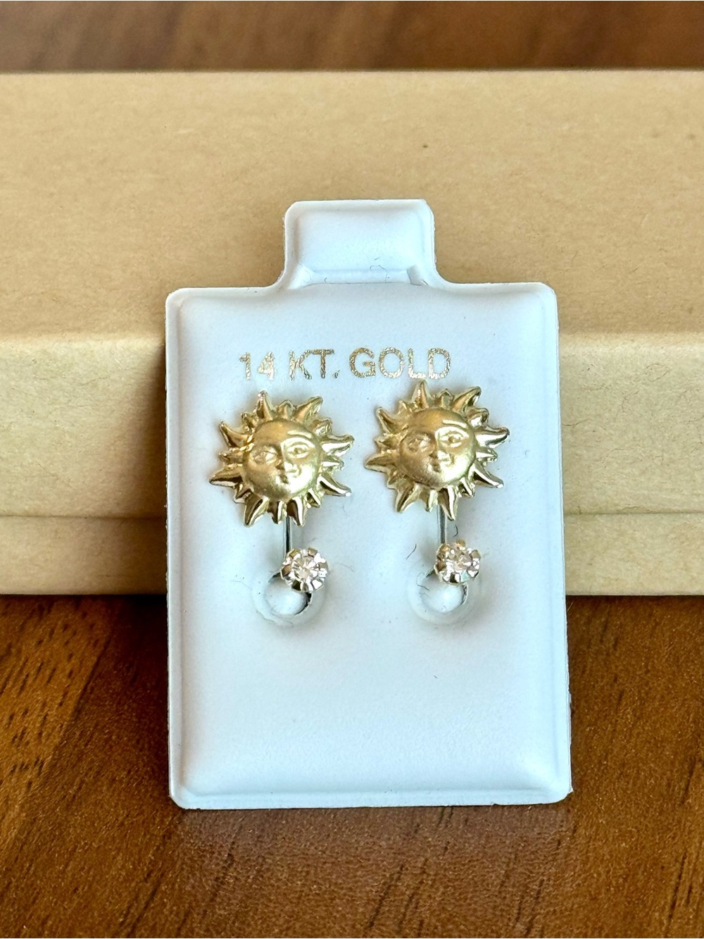 Solid Gold 14Karat Sun Telephone Cz Earring
